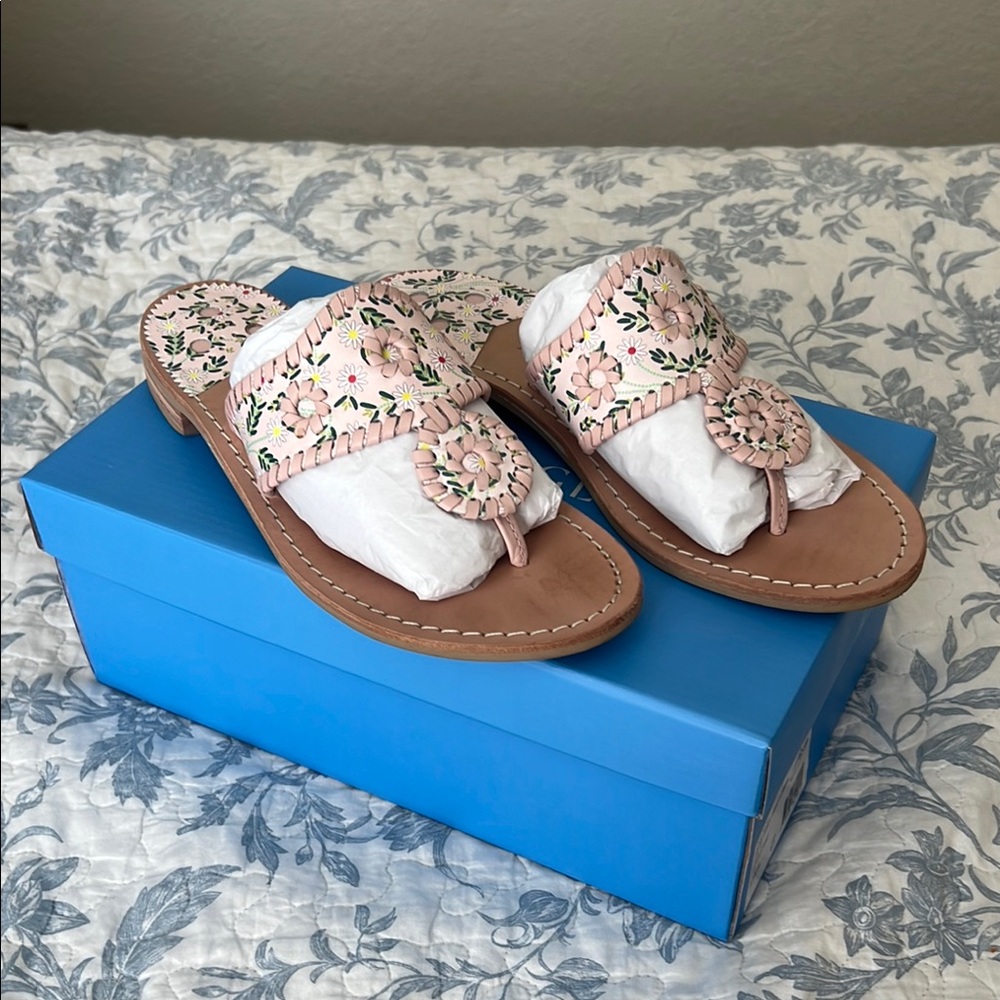 Jack Rogers Floral Embroidered Sandals